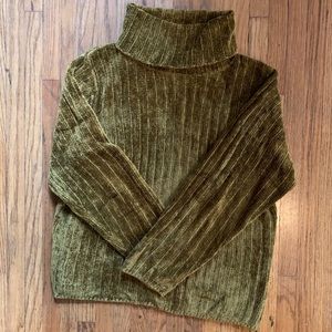 90’s Olive Semi-Crop Turtleneck Chenille Sweater
